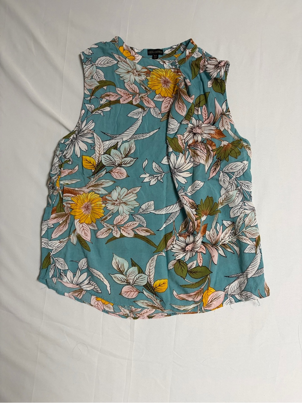 Coco + Carmen Teal Floral Sleeveless Tank
